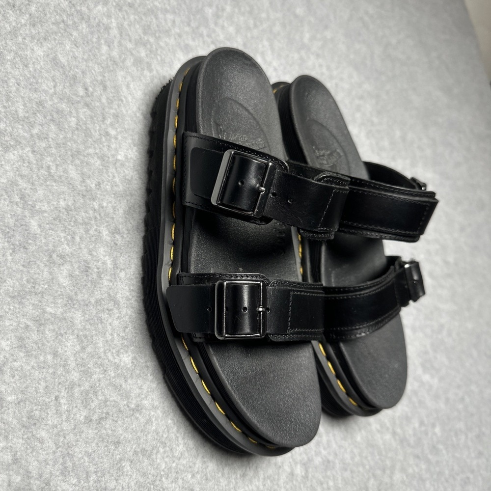 Dr. Martens Myles Brando Leather Buckle Slide Sandals Women's 7 Black Platform